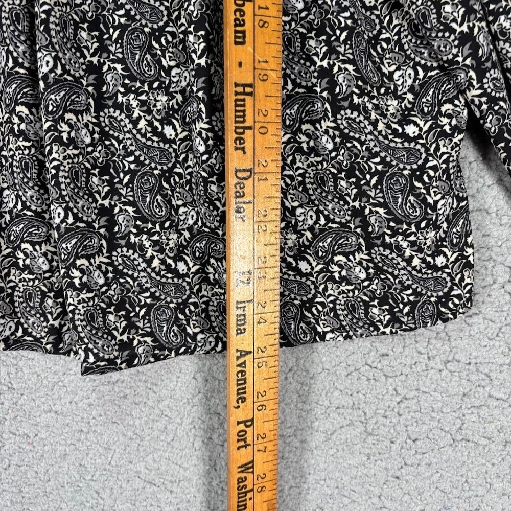 Gap Paisley Blouse Womens XS Black White Long Sleeve Square Neck Yoke Boho Flowy - Picture 2 of 11